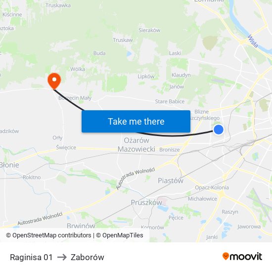 Raginisa to Zaborów map