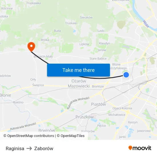 Raginisa to Zaborów map