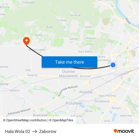 Hala Wola 02 to Zaborów map