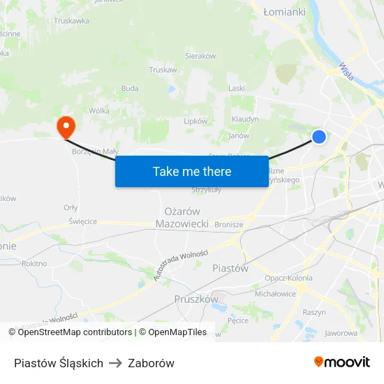 Piastów Śląskich to Zaborów map