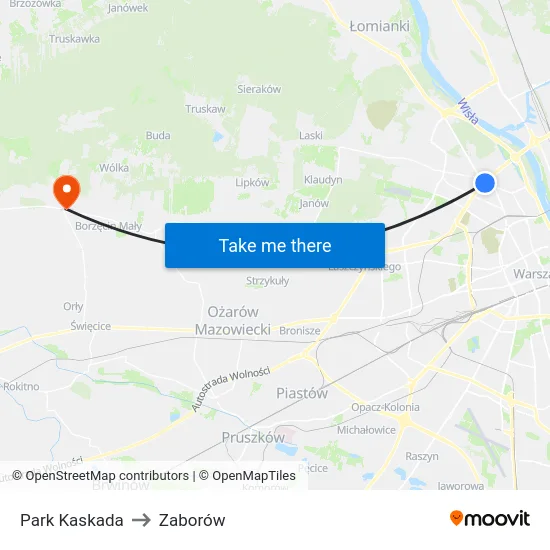 Park Kaskada to Zaborów map