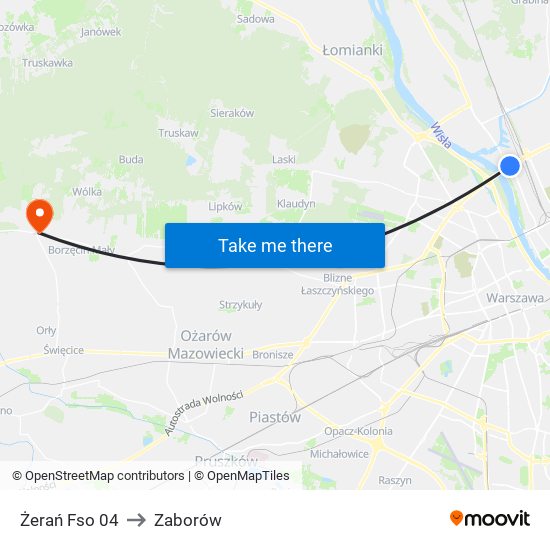 Żerań Fso to Zaborów map