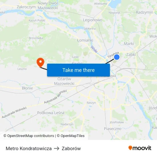 Metro Kondratowicza to Zaborów map