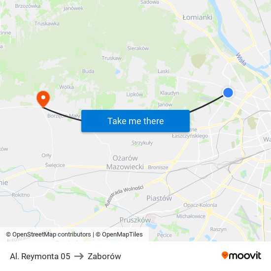 Al. Reymonta 05 to Zaborów map