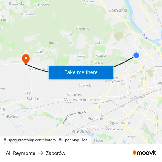 Al. Reymonta to Zaborów map