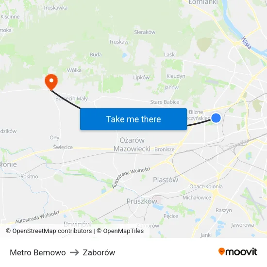 Metro Bemowo to Zaborów map