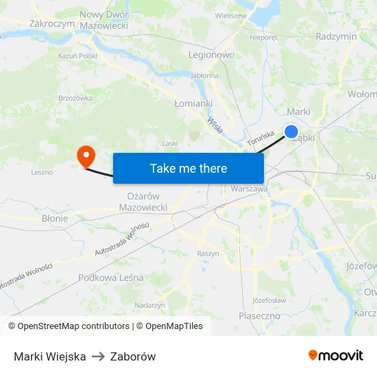 Marki Wiejska to Zaborów map