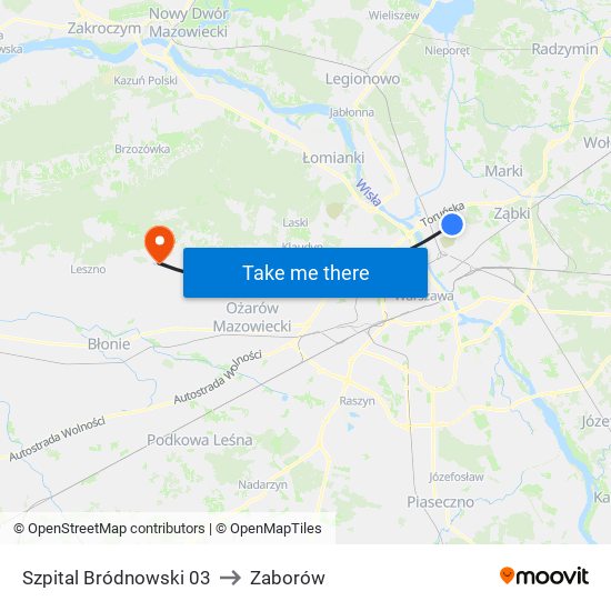 Szpital Bródnowski 03 to Zaborów map