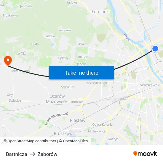 Bartnicza to Zaborów map