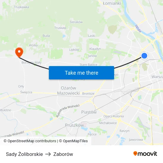 Sady Żoliborskie to Zaborów map