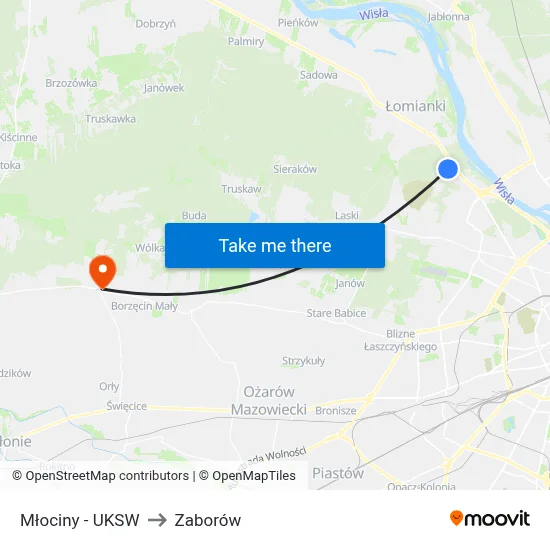 Młociny - UKSW to Zaborów map