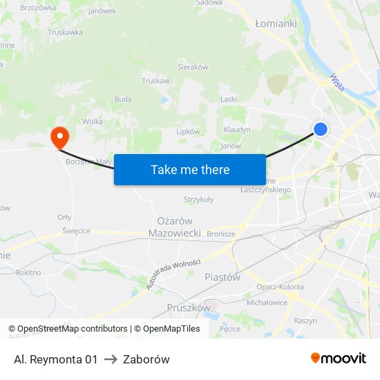 Al. Reymonta 01 to Zaborów map