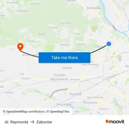 Al. Reymonta to Zaborów map