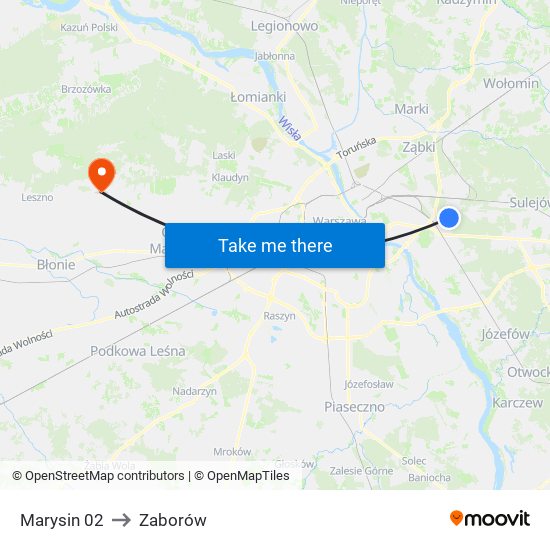 Marysin to Zaborów map