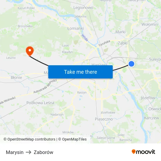 Marysin to Zaborów map