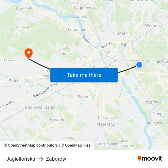 Jagiellońska to Zaborów map