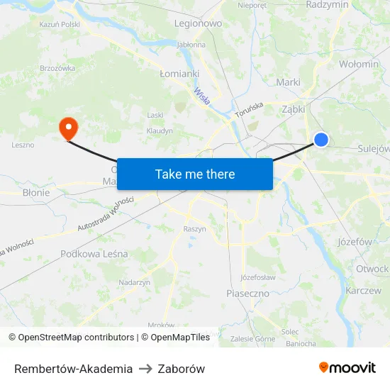 Rembertów - Akademia to Zaborów map
