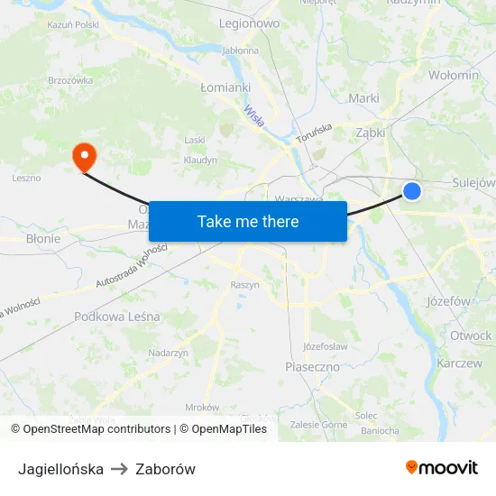 Jagiellońska to Zaborów map