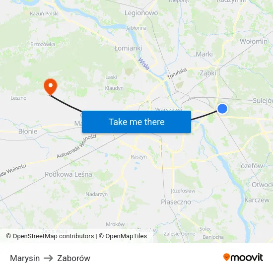 Marysin to Zaborów map