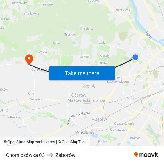 Chomiczówka to Zaborów map