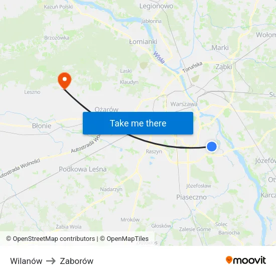 Wilanów to Zaborów map