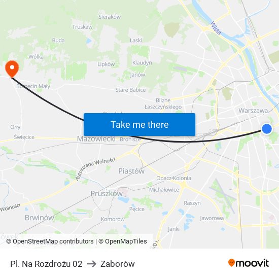 Pl. Na Rozdrożu to Zaborów map