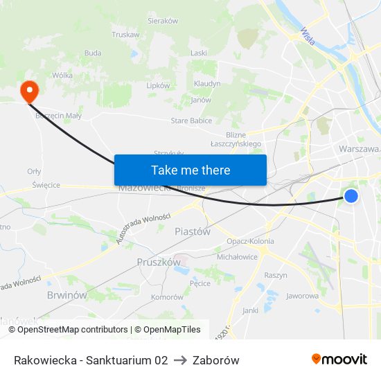 Rakowiecka - Sanktuarium 02 to Zaborów map