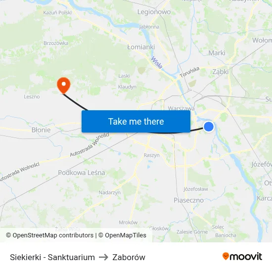 Siekierki - Sanktuarium to Zaborów map