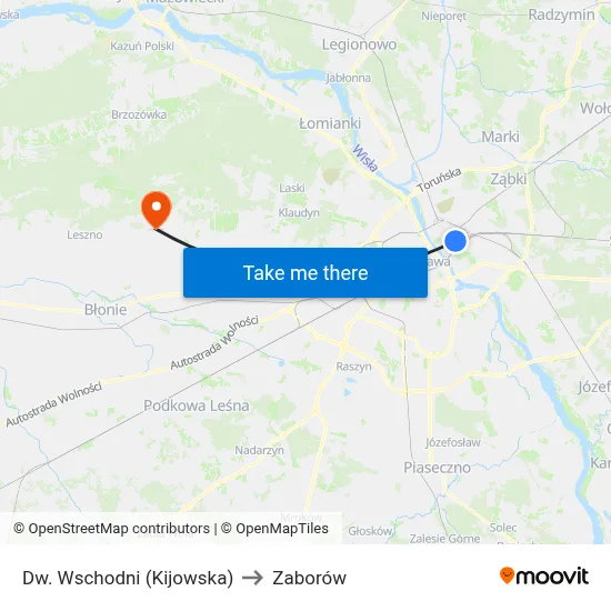 Dw. Wschodni (Kijowska) to Zaborów map