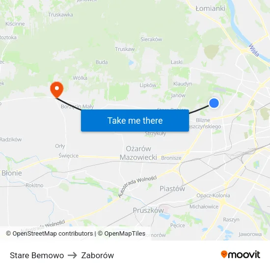 Stare Bemowo to Zaborów map