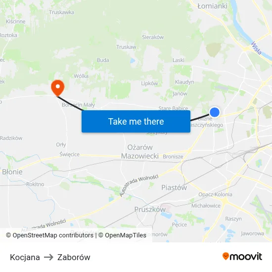 Kocjana to Zaborów map