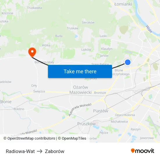 Radiowa - WAT to Zaborów map