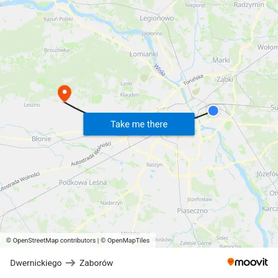 Dwernickiego to Zaborów map