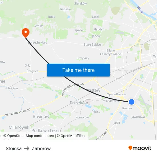 Stoicka to Zaborów map
