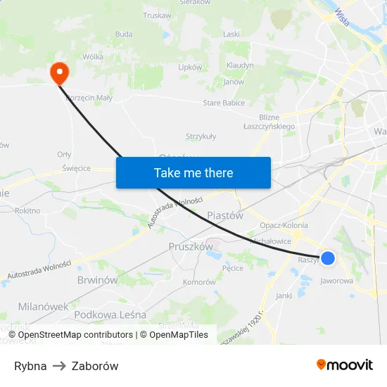 Rybna to Zaborów map