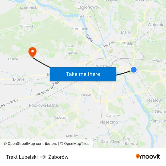 Trakt Lubelski to Zaborów map