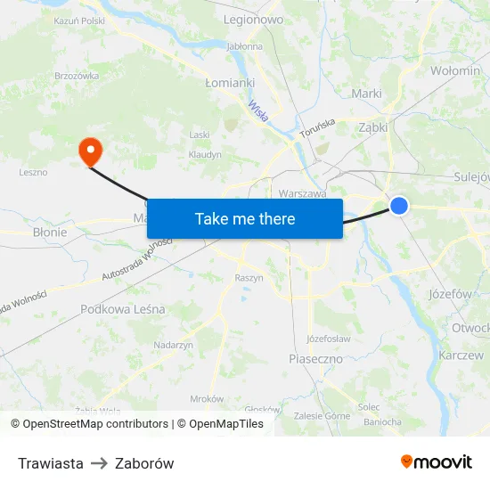 Trawiasta to Zaborów map