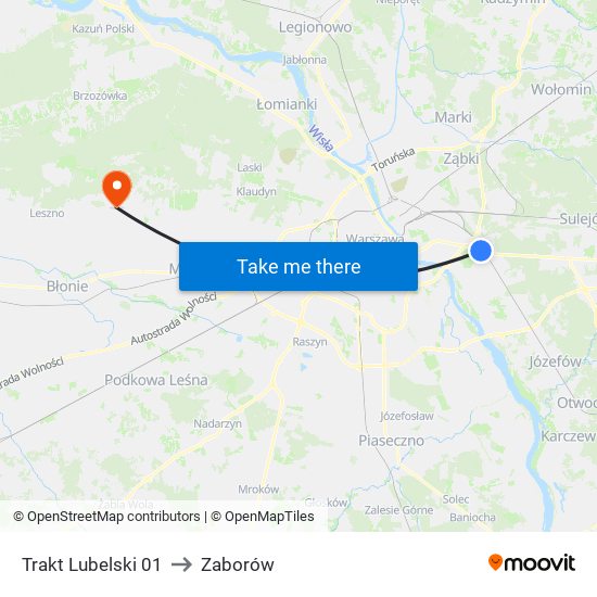 Trakt Lubelski to Zaborów map