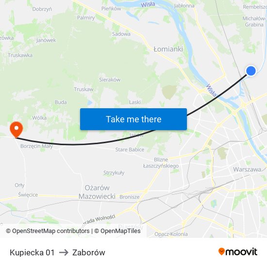 Kupiecka to Zaborów map