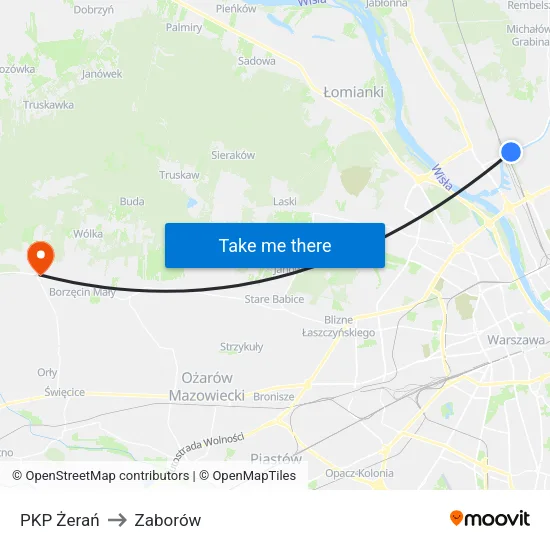PKP Żerań to Zaborów map