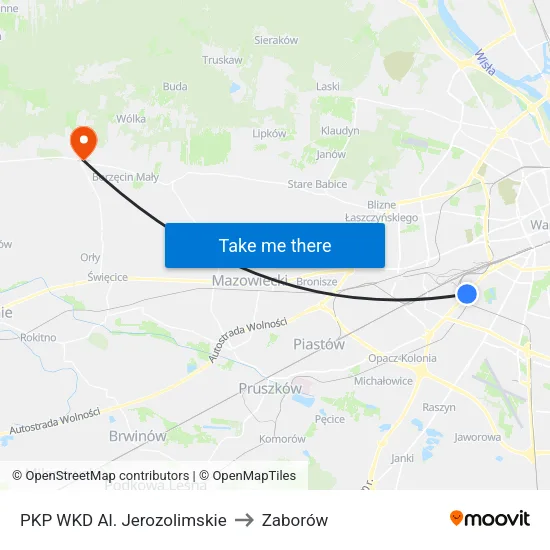 PKP WKD Al. Jerozolimskie to Zaborów map
