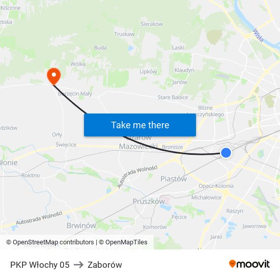 PKP Włochy to Zaborów map