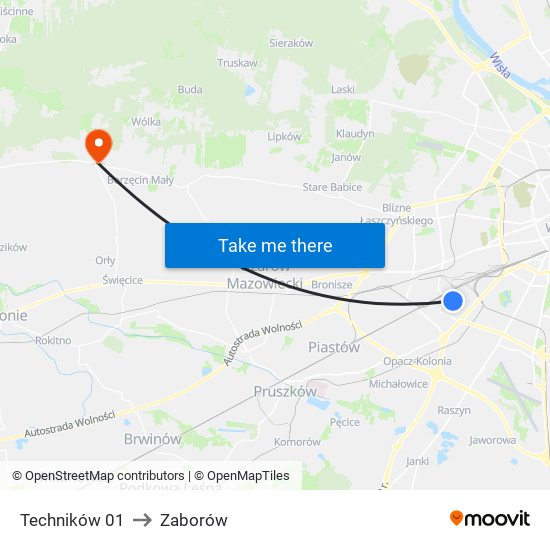 Techników to Zaborów map