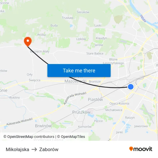 Mikołajska to Zaborów map