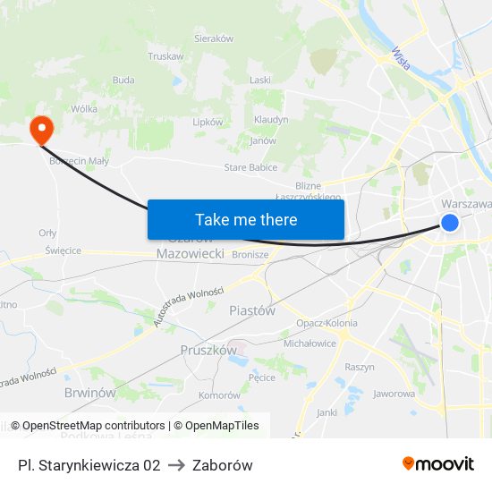 Pl. Starynkiewicza to Zaborów map