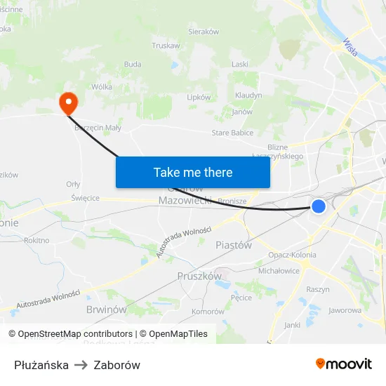 Płużańska to Zaborów map