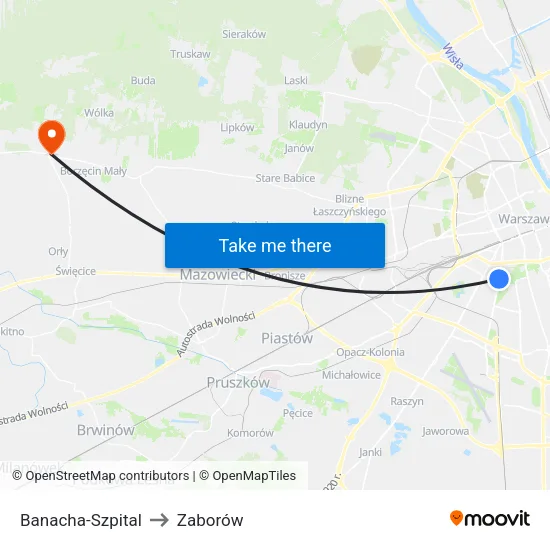 Banacha - Szpital to Zaborów map