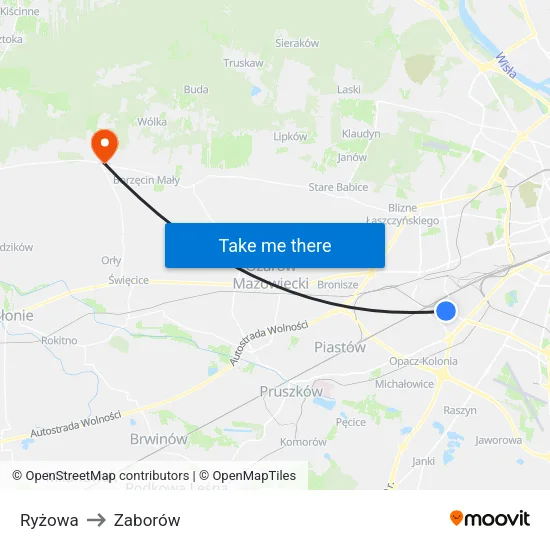Ryżowa to Zaborów map