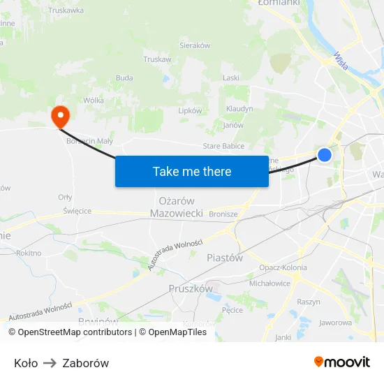 Koło to Zaborów map