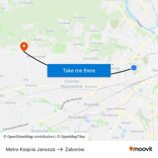 Metro Księcia Janusza to Zaborów map